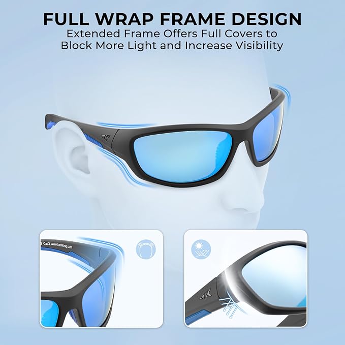 KastKing Hiwassee Polarized Sport Sunglasses for Men and Women, Wrap Sunglasses for Fishing Cycling and Running,UV Protection