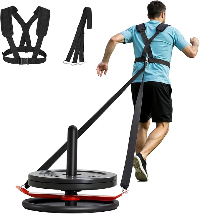 VEVOR Weight Sled, Steel Power Sled, Fitness Strength Training Sleds for Athletic Exercise Speed Improvement, Workout Fitness Equipment with Harness, Compatible with 2 in Weight Plate, Orange & Black