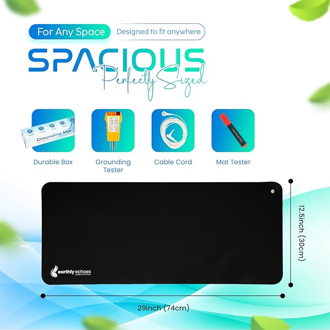 Grounding Mat for Feet, Chair & Yoga | Earthing Grounding Mat for Pain Anxiety Pain Relief, Inflammation | Spacious Grounding Pads for Sleep & Wellness | Includes Grounding Tester, Cable & Mat Tester