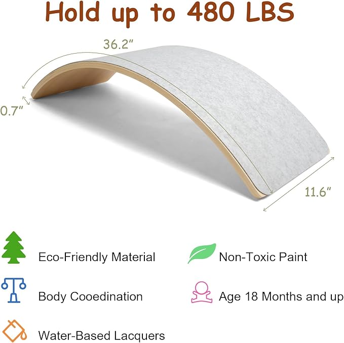 Gentle Monster Wooden Wobble Balance Board, 35 Inch Rocker Board Natural Wood, Kids Toddler Open Ended Learning Toy, Yoga Curvy Board for Office & Classroom Adult