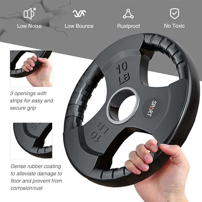 SPART Weight Plate 2-Inch Rubber Coated Olympic Grip Plate for Barbell,Solid Cast Iron Weight Plates in Pairs or Single for Strength Training,Weightlifting,Crossfit,Home Gym(5LB/10LB/25LB/35LB/45LB)