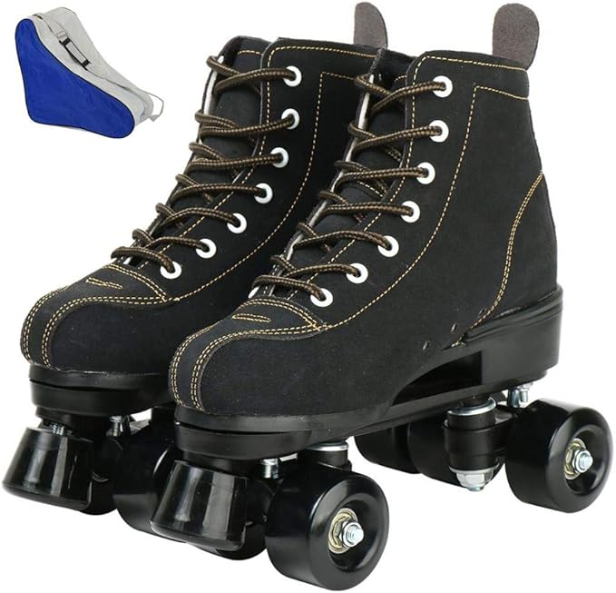 Roller Skates for Women and Men Cowhide High-Top Shoes Classic Double-Row Roller Skate Four-Wheel Roller Skates for Men Girls Unisex Christmas
