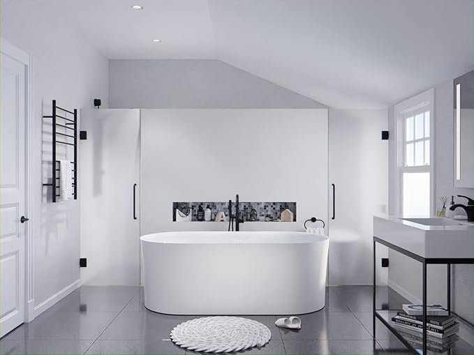 ANZZI 67" Freestanding Air Jetted Whirlpool Bathtub - White Acrylic Soaking Tub with LED Lights & Touch Controls | FT-AZ067