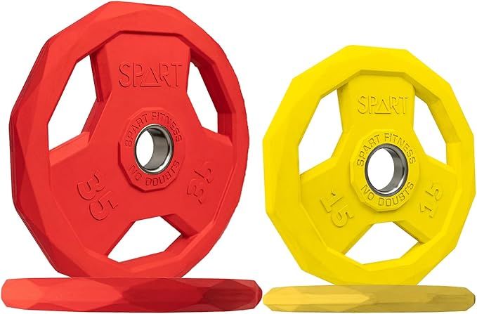 SPART Color Coded Weight Plate 2-Inch Rubber Coated Olympic Grip Plate for Barbell, Solid Cast Iron Weight Plates for Strength Training, Weightlifting, Crossfit, Home Gym, 2.5LB/5LB/10LB/25LB/35LB/45LB, Pair
