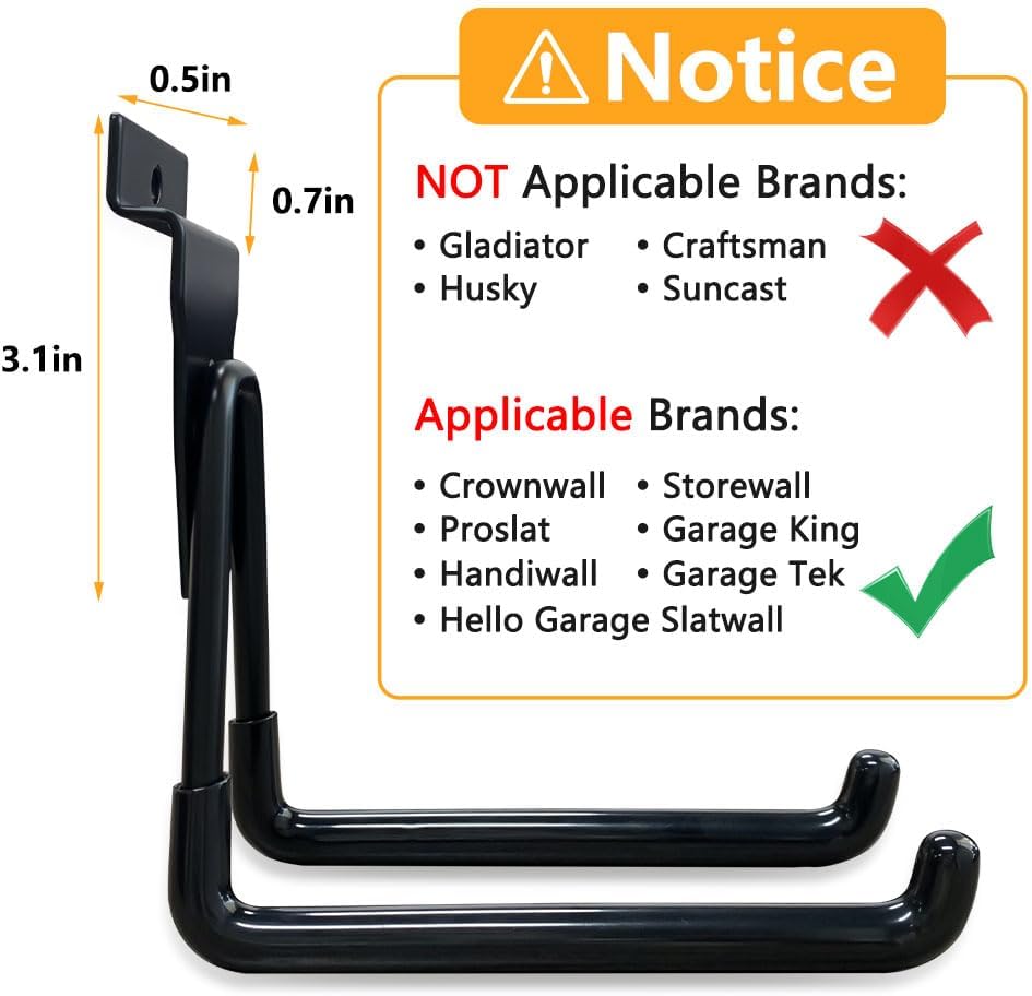 Slatwall Hooks, Slat Wall Accessories Multi Size Garage Hooks Storage Utility Hanging Hooks Wall Mount Tool Holder for Ladder Garden Tools (14 Pack, Black)