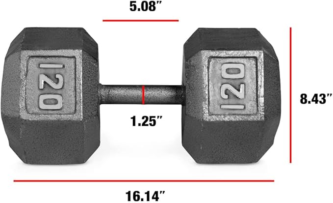 WF Athletic Supply Cast Iron Solid Hexagon Gray/Black Dumbbells, Strength Training Free Weights Set of 2 for Women and Men, Hand Weights Sold by Pairs, Multi-Select Size Options Available