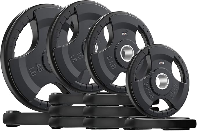 SPART Weight Plate 2-Inch Rubber Coated Olympic Grip Plate for Barbell,Solid Cast Iron Weight Plates in Pairs or Single for Strength Training,Weightlifting,Crossfit,Home Gym(5LB/10LB/25LB/35LB/45LB)