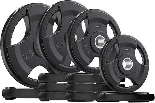 SPART Weight Plate 2-Inch Rubber Coated Olympic Grip Plate for Barbell,Solid Cast Iron Weight Plates in Pairs or Single for Strength Training,Weightlifting,Crossfit,Home Gym(5LB/10LB/25LB/35LB/45LB)