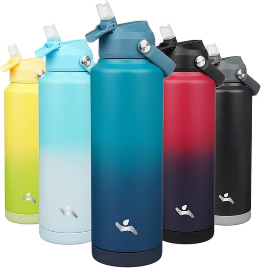 Insulated Water Bottle with Straw Lid,40 oz Stainless Steel Vacuum Metal Bottle with Silicone Handle,Vast