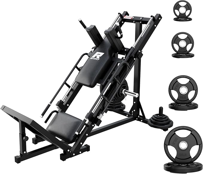 RitFit Adjustable Leg Press and Hack Squat Machine with Weight Plate Set, Professional Home Gym Equipment with Linear Bearings, Specialized for Complete Lower Body Workouts and Weight Storage Posts