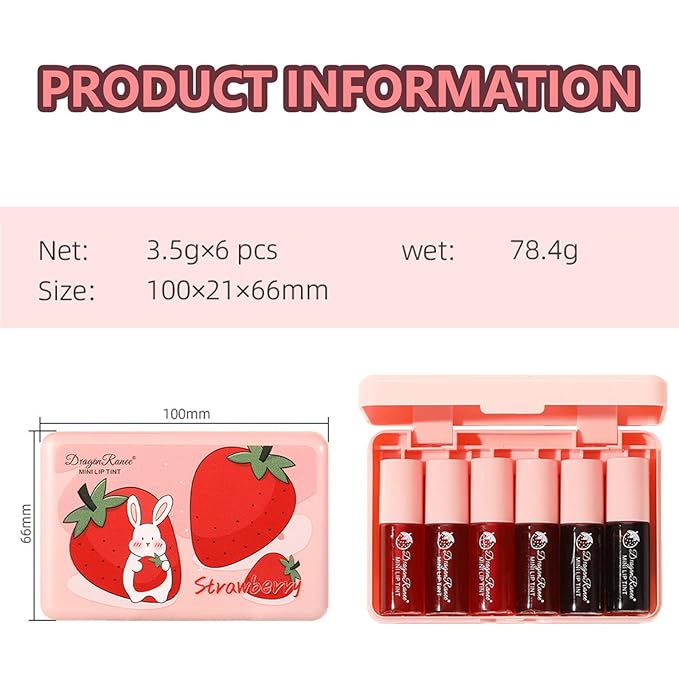 Eakroo 6 Colors Lip Tint Stain Mini Liquid Lipstick, Korean Lip Gloss Moisturizing Natural, Multi-Use Lip and Cheek Tint, Non-Stick Cup, Lightweight, High Pigment, Long-Lasting, Vivid Color