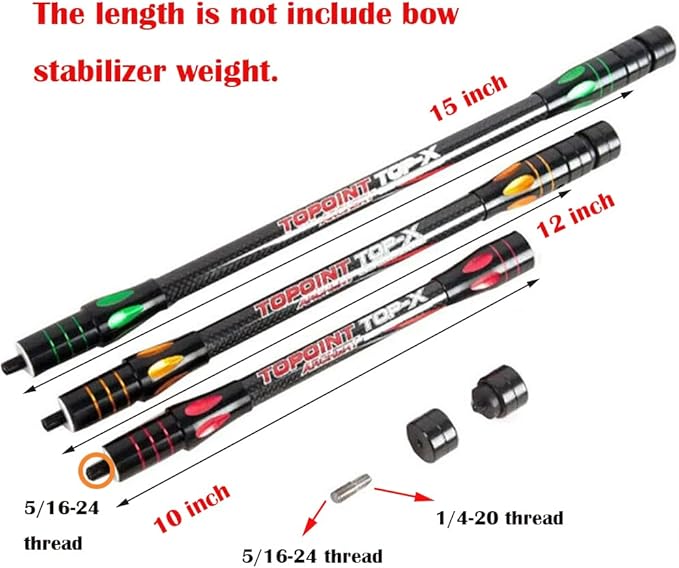 10 Inch 12 Inch 15 Inch Archery Bow Stabilizer Balance Bar Rod Side Rod Carbon Fiber Stabilizer Dampen Weight for Compound Bow Recurve Bow Accessory