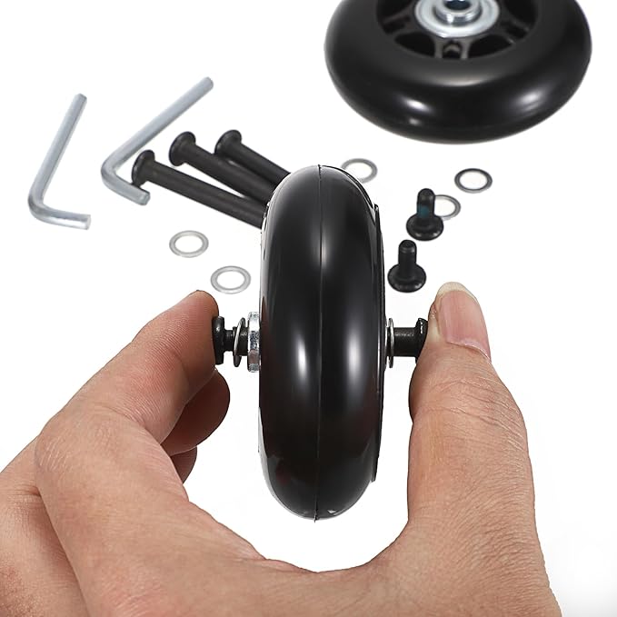 OwnMy 70mm x 23mm Luggage Wheels Replacements Set of 2 Mute Suitcase Replacement Wheels with Black Screws Axles Bearings, Silent Rotatable Rubber Luggage Suitcase Swivel Wheel Kit