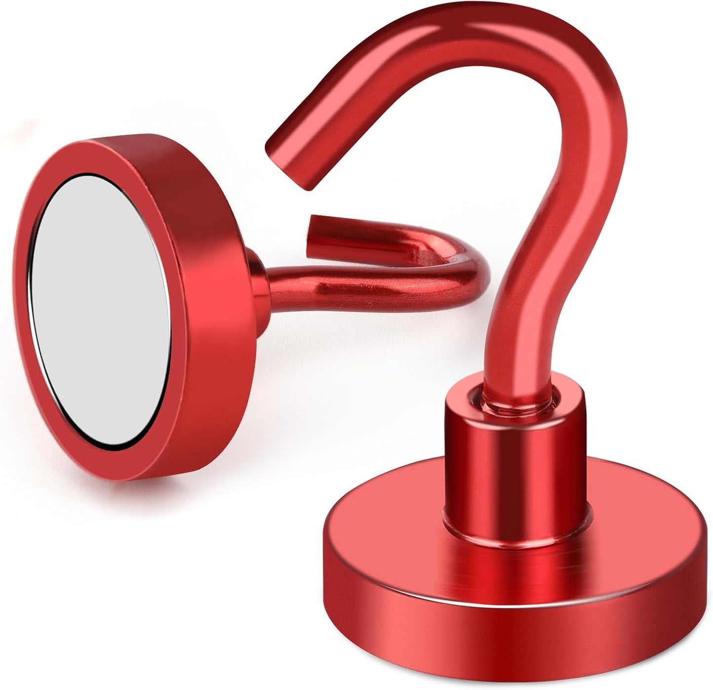 MIKEDE Magnetic Hooks Heavy Duty, 28LB+ Strong Magnets with Hook for Fridge, Neodymium Extra Strength Industrial Hooks for Hanging, Magnetic Hanger for Toolbox, Cruise, Grill(Red,4 Pack)