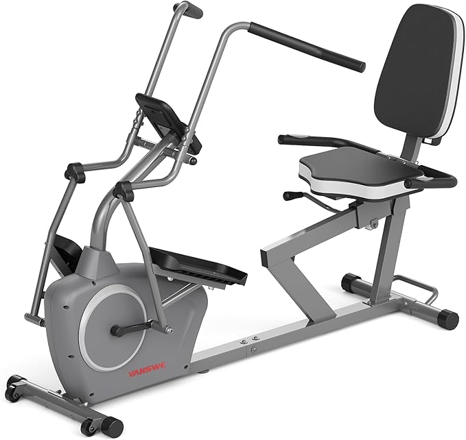 VANSWE Recumbent Exercise Bike with Arm Exerciser for Seniors Adults Home Training - Elliptical Recumbent Cross Trainer with Magnetic Resistance, Free App, Bluetooth Connectivity and Pulse Sensor