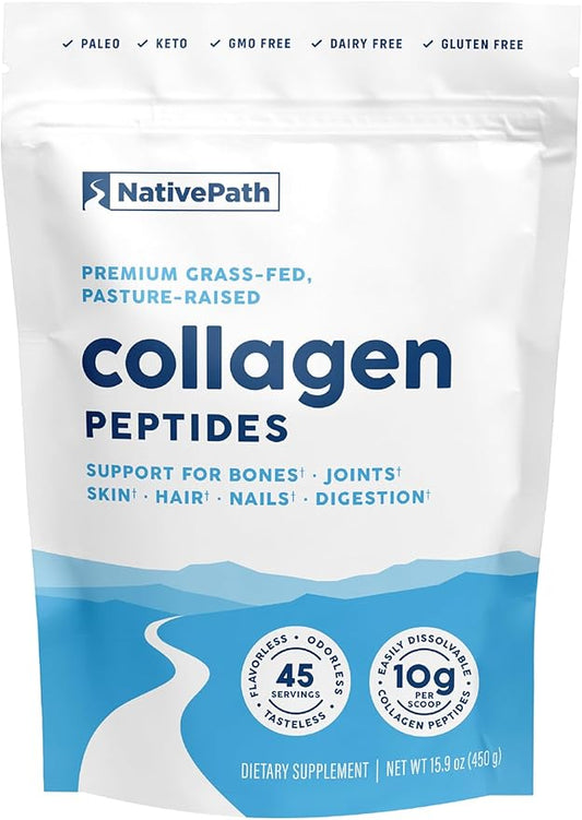 NativePath Collagen Peptides Protein - Hydrolyzed Type 1 & 3 Collagen Powder for Skin, Hair, Nails - 15.9 oz (45 Servings)