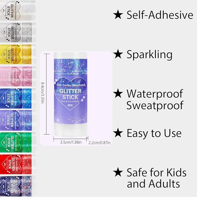 Mysense Purple Body Glitter Stick,Mardi Gras Accessories,Sparkling Face Hair Glitter,Mermaid Sequins Chunky Glitter Face Paint,Singer Concert Outfit Festival Rave Accessories for Women and Kids