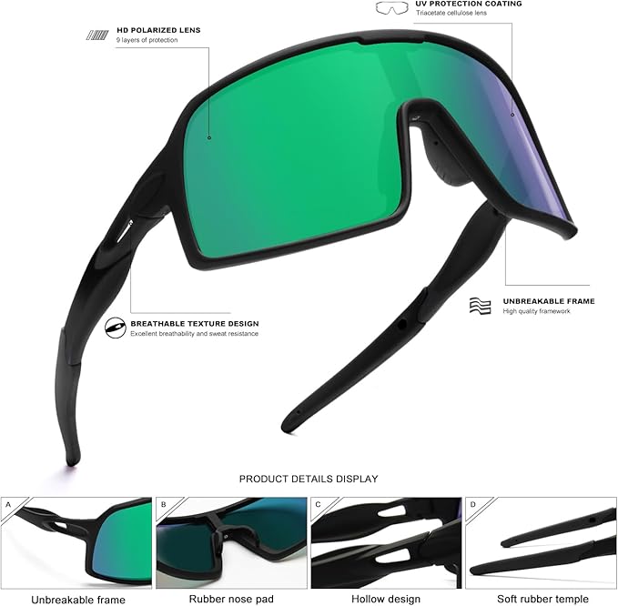 Polarized Sports Sunglasses for Men and Women Cycling Glasses UV Protection Goggles for Mountain Bike Running Fishing