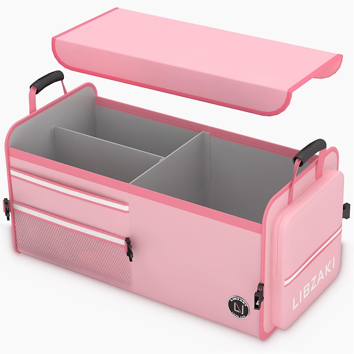 LIBZAKI Car Trunk Storage Organizer, Multi Compartment Collapsible Trunk Storage Box for Car Truck SUV-Pink