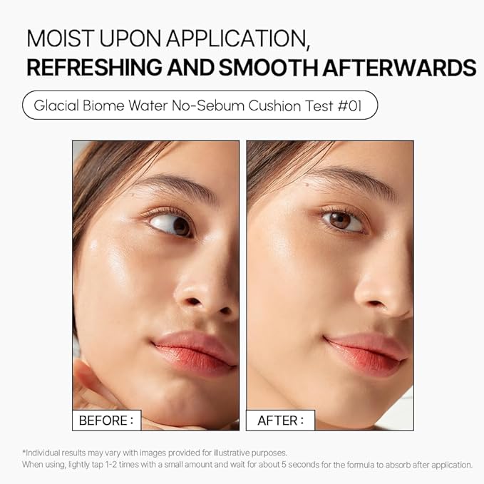 Parnell Glacial Biome Water No-Sebum Cushion 0.35 Fl Oz / 10g | Hydrating & Oil-Control Cushion with Hyaluronic Acid, Mineral Water, and Collagen | Cooling Powder Formula | K-beauty