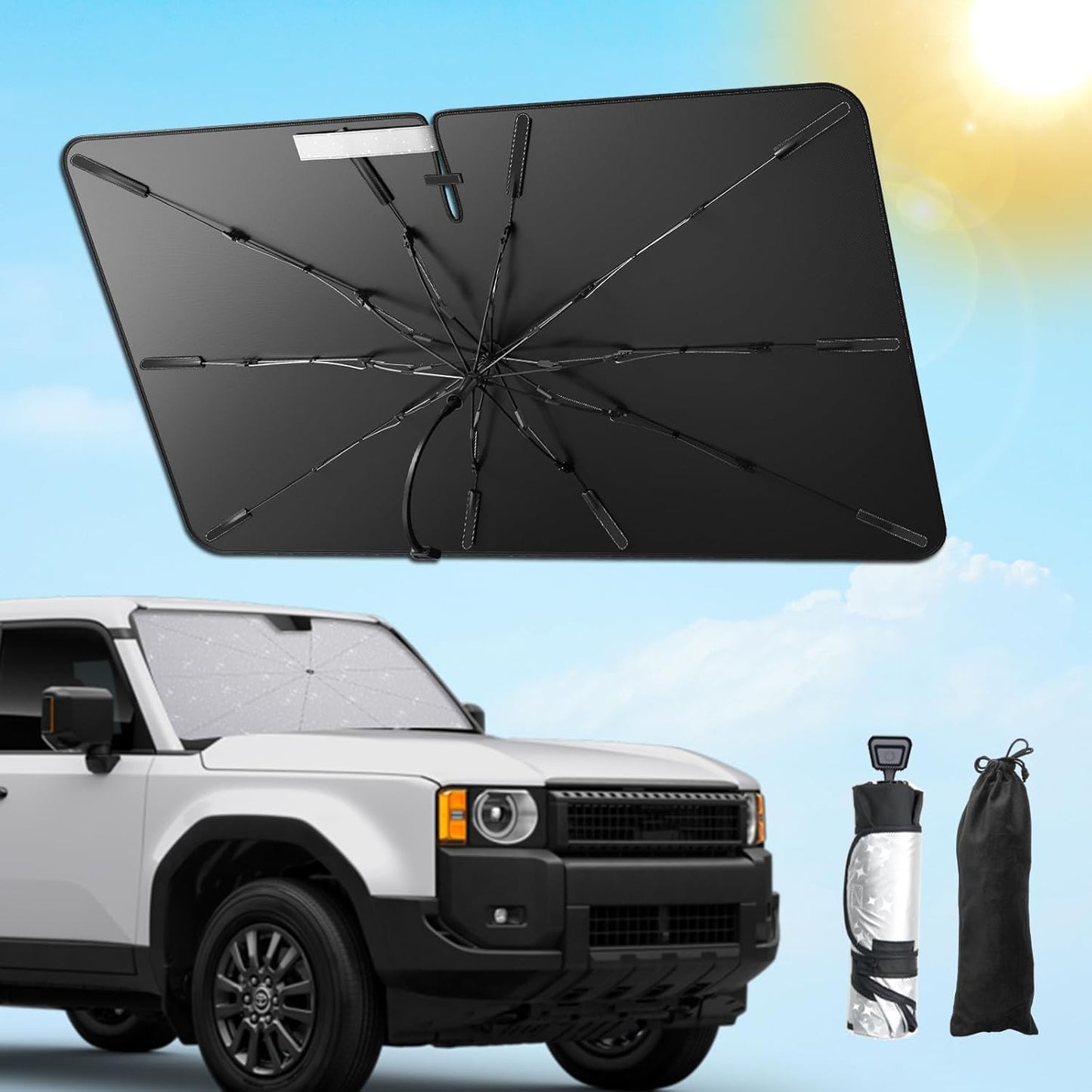 SXCY for 2024 2025 Toyota Land Cruiser Windshield Umbrella Sunshade [Easier Foldable] for 2025 Land Cruiser Accessories 2024 Land Cruiser Sunshade Umbrella 2025 Land Cruiser Windshield Umbrella Shade