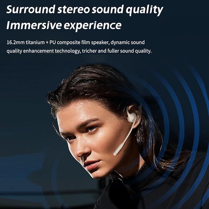 IHAO Open Ear Air Conduction Bluetooth Headphone Dual Mic Rotatable Boom Mic Active Noise Cancellation IPX5 Waterproof Bluetooth 5.4 Pain-Free Design for Sports Work Outdoor Activities-DG09 White