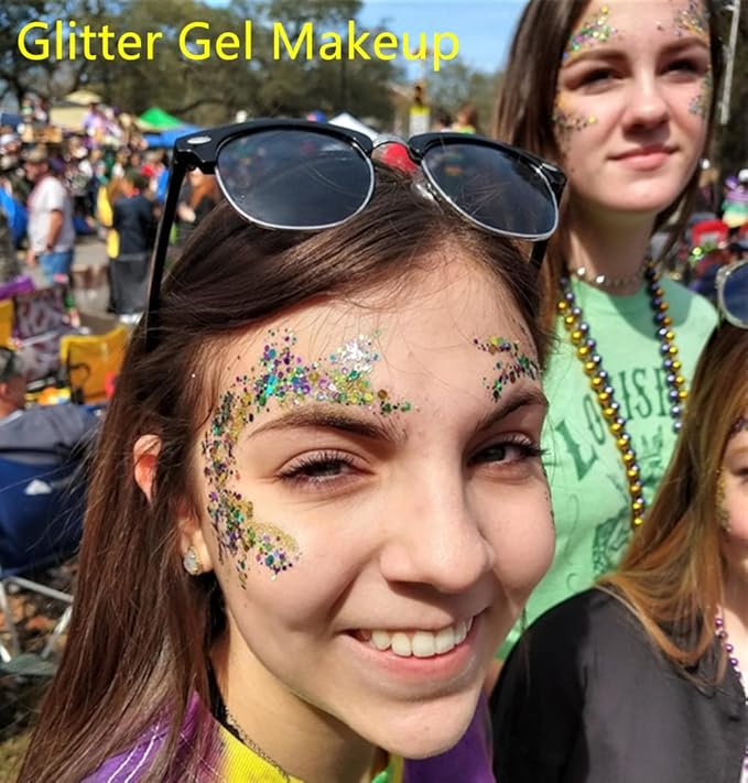 Go Ho Rose Purple Face Body Glitter Gel,Mardi Gras Purple Face Paint Makeup,Holographic Chunky Sequins Glitters for Eye Lip Hair Nails,Festival Rave Accessories,52g