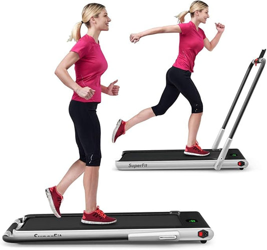 GYMAX Walking Pad, 2 in 1 Free Installation Under Desk Treadmill with Smart App, Remote Control & LED Display, 2.25HP Foldable Portable Compact Running Machine for Small Spaces Home Office