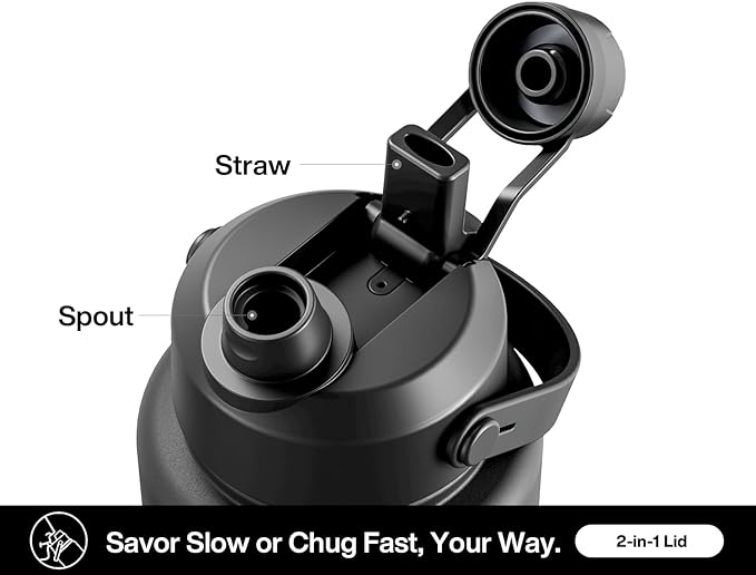 40 oz Insulated Water Bottle with 2-in-1 Straw and Spout Lid, Keep Cold 24H, Leak-Proof, BPA-Free, Double Wall Stainless Steel Water Bottle for Sports, Gym, Travel, and School (Dark Knight)