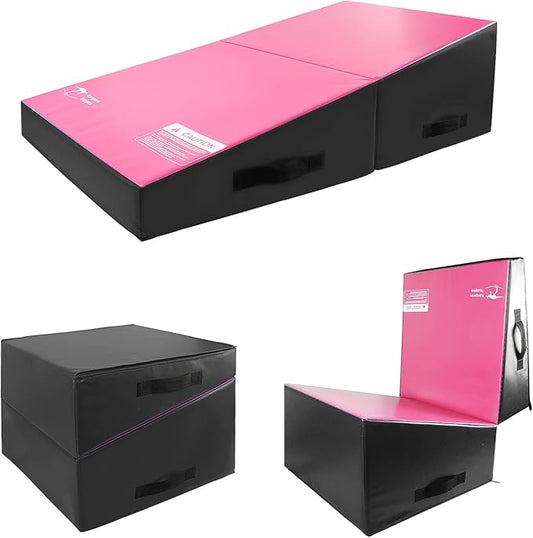 Kangaroo Hoppers Incline Gymnastics Mat, 48”x24”x14” / 56"x28"x15" / 34”x24”x13” Folding Wedge for Kids Tumbling, Skill Training, Multiple Colors Cheese Mat for Gymnastics, Home Gym Exercise