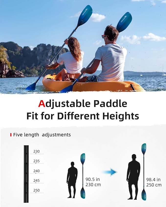 Abahub Adjustable Kayak Paddle 210-230 cm/ 230-250 cm Floating Kayaking Oars Boating Oars Canoeing Oars Black