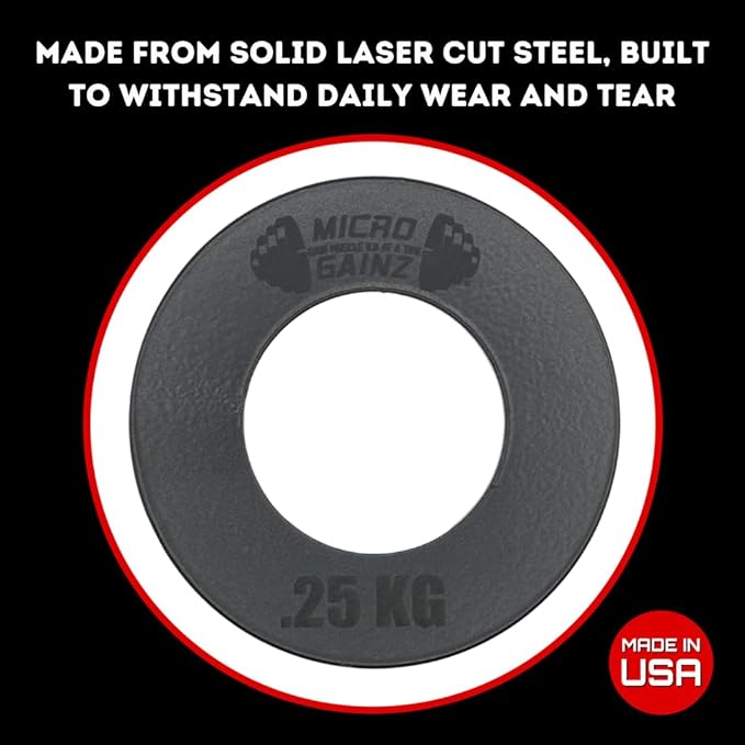 Micro Gainz Kilogram Fractional Weight Plate Set of 2 Plates, .25KG, .50KG or 1KG, Plate Set Designed for Olympic Barbells & Strength Training, Made in USA