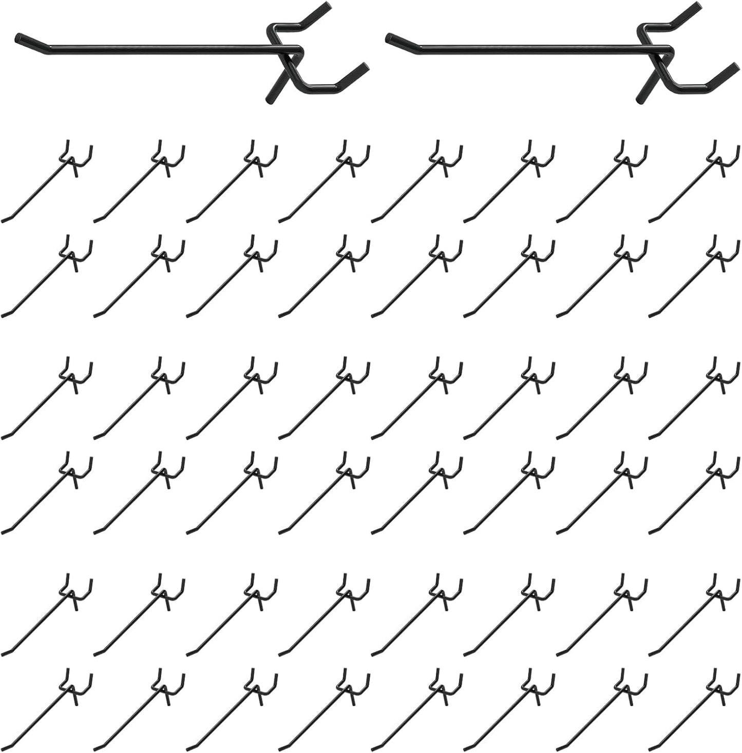 50Pcs 4"/10CM Pegboard Hooks Assortment Set, Metal Peg Board Hooks with 2.5mm Hole Pitch 4mm Wire Diameter Slatwall Hanging Hook for Garage Organization Wall Hanging (Black)