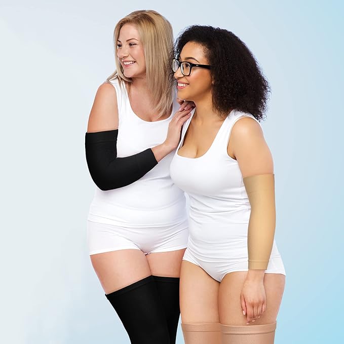 4 Pairs Slimming Arm Shaper and Thigh Slimmers Set, Elastic Compression Arm Shapers Upper Arm Sleeve Slimming Thigh Sleeves Thigh Wraps Slim for Women