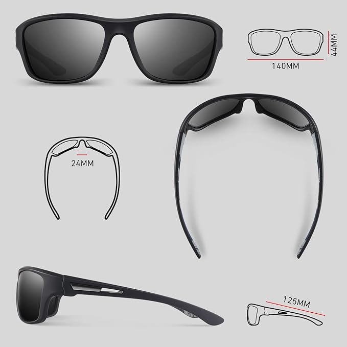 Polarized Sports Sunglasses for Men Women,Fishing Driving Rectangular Goggles UV400 Protection