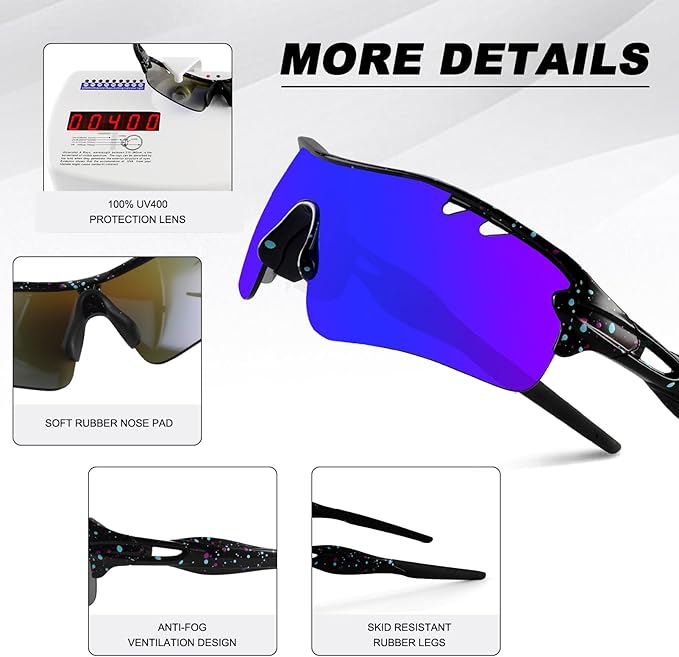 BangLong Polarized Sports Sunglasses Cycling Sun Glasses for Men Women with 5 Interchangeable Lenes for Running Baseball Golf