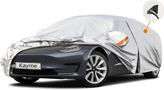 Kayme 6 Layers Car Cover Custom Fit for (2017-2023) Tesla Model 3 Waterproof All Weather for Automobiles,Outdoor Full Cover Rain Sun UV Protection