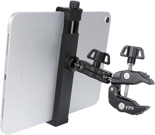 Aluminium Tablet Holder Mount for Spin Bike, iPad Mount Handlebar Clamp for Stroller, Golf Cart, Wheelchair, Scooter, Spin Bike, Music Mic Stand, Compatible with 6.5-12.9" Tablets