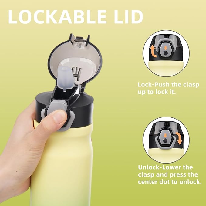 Insulated Water Bottle with Straw and Carry Loop,18 oz Stainless Steel Double Wall Vaccum Metal Water Flask with Leak-proof Lid,Lime