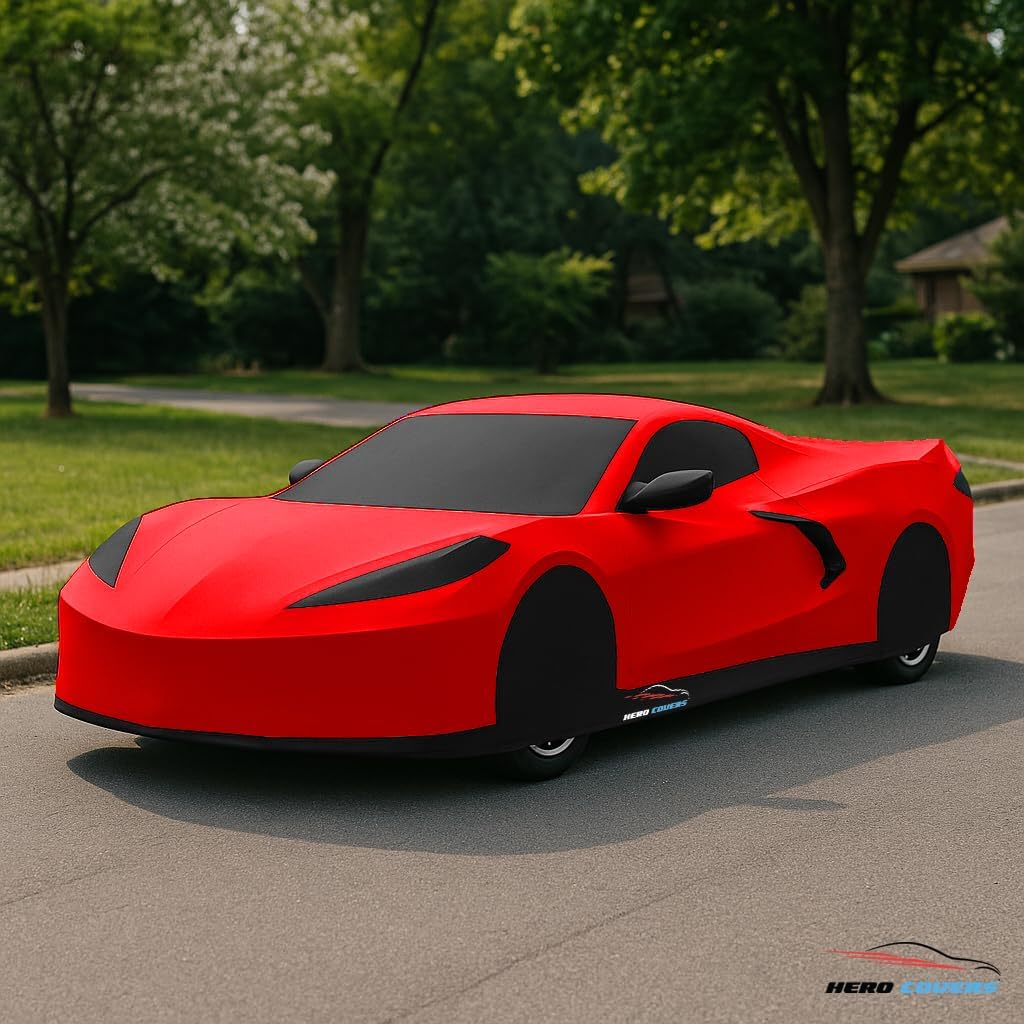 C8 Car Cover Fit for Corvette C8 Indoor and Outdoor Protection (Red)