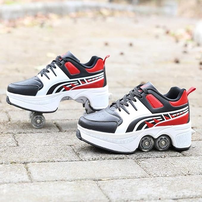 Double-Row Deform Wheel Automatic Walking Shoes Invisible Deformation Roller Skate 2 in 1 Removable Pulley Skates Skating Parkour