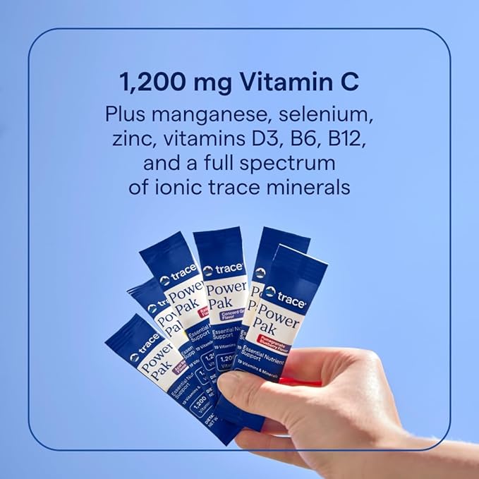 Trace Minerals Power Pak | Electrolyte + 1200mg Vitamin C, Zinc, Magnesium | Supports Immunity, Hydration & Energy | Lemon Lime, Orange Blast, Acai Berry | 30 ct Variety Pack