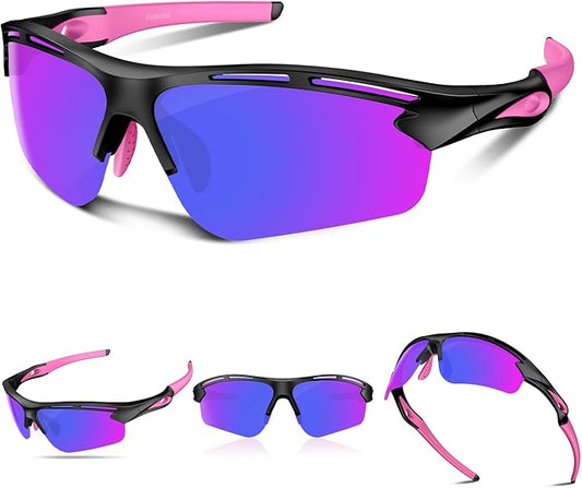 Polarized Sports Sunglasses for Men Women,UV400 Protection Sunglass for Running Cycling Fishing Hiking TR90