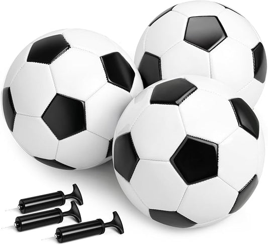 Soccer Ball Size 2 Size 3 Size 4 Size 5 with Pump - Single, 2 or 3 Pack - Official Size & Weight - Classic Indoor Outdoor Soccer Long-Lasting - Ideal Gift for Toddler Kids Boys Girls Youth Adult