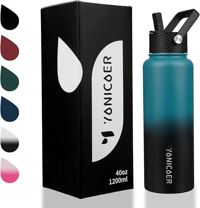 Insulated Water Bottle 64oz,Triple Wall Vacuum Stainless Steel(Dishwasher Safe),Leak Proof & Non-BPA,Flask Jug with Paracord Handle & Straw Spout Lids Sports