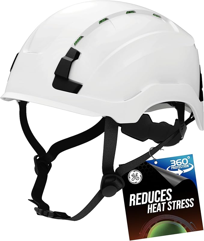 GE Safety Helmet: ANSI Type 2 Class G & E, Advanced Impact Technology, Ultra Comfortable Memory Foam, Heat Stress Reduction, Compatible with Accessories, Adjustable Size OSHA Approved