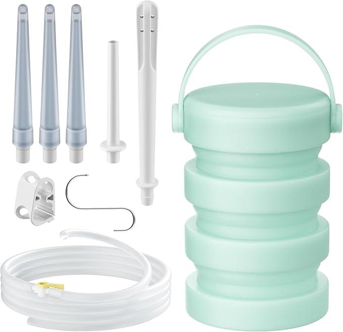 Silicone Collapsible Enema Bucket Kit, 1.2 Quart Enema Buckt, 5.3ft Enama Hose, 5 Enima Tips, Coffee enemas for Colon Cleanse Men and Women
