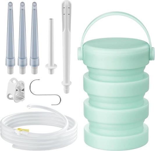Silicone Collapsible Enema Bucket Kit, 1.2 Quart Enema Buckt, 5.3ft Enama Hose, 5 Enima Tips, Coffee enemas for Colon Cleanse Men and Women