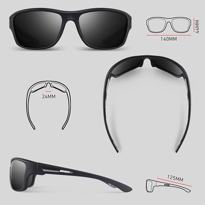 Polarized Sports Sunglasses for Men Women,Fishing Driving Rectangular Goggles UV400 Protection