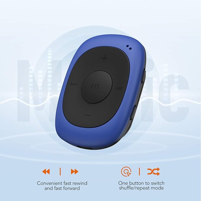 AGPTEK G02 8GB Clip MP3 Player with FM Shuffle, Portable Music Player with Sweatproof Silicone Case for Sports, Blue